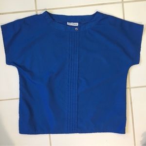 Vintage David Strauss Blue Blouse Short Sleeve Pleated